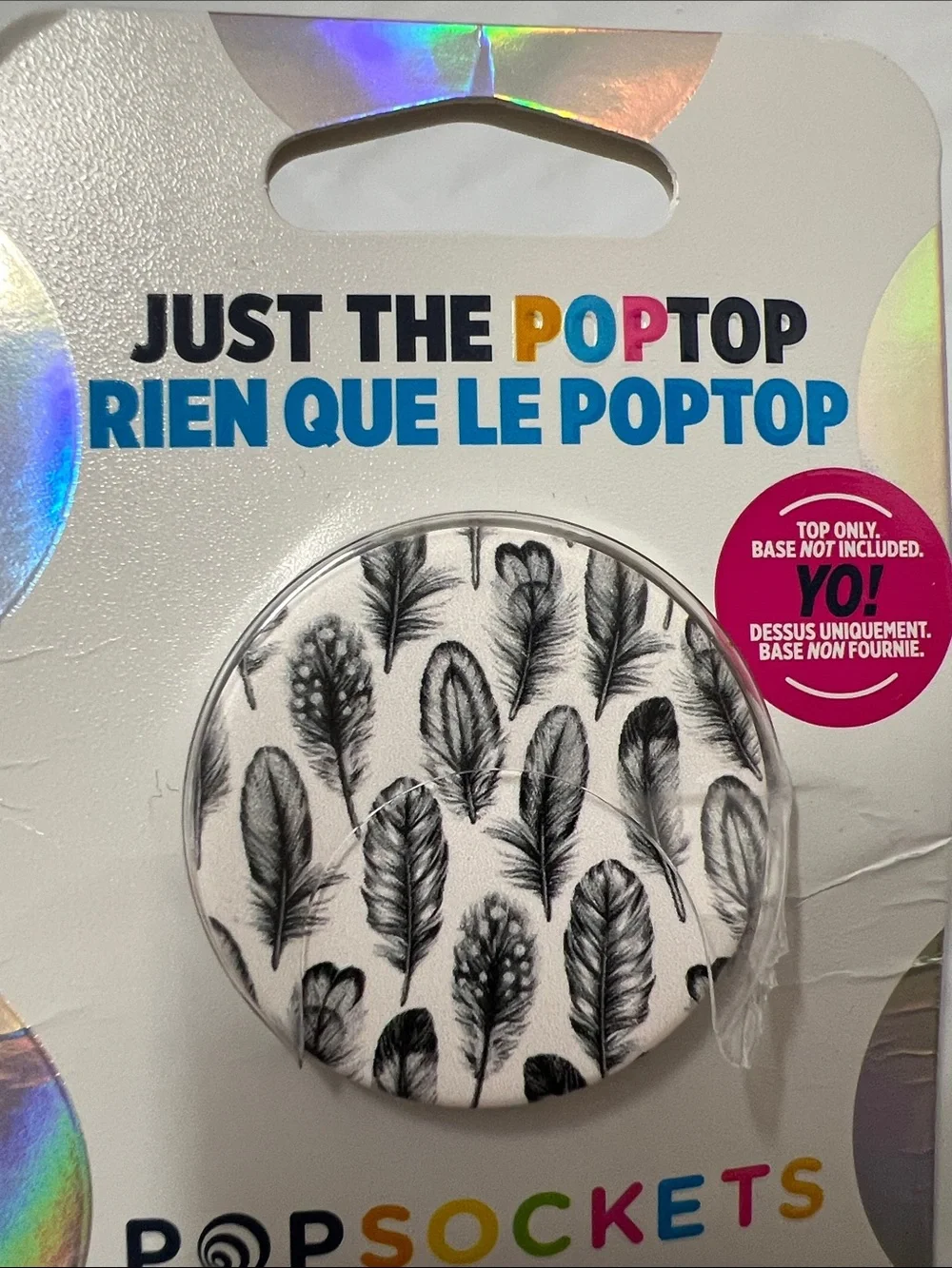 PopSocket PopTop Phone Grip with Black Feather Pattern
